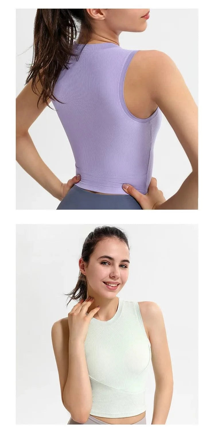 Women's Racerback Sports Bras with Padded - Summer Sleeveless Yoga Top Fitness Workout Running Shirt Breathable Quick Dry Vest
