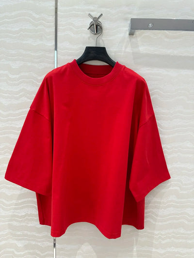 100% Cotton White Top Shoulder-loose High-end Short-sleeved Women T-shirt
