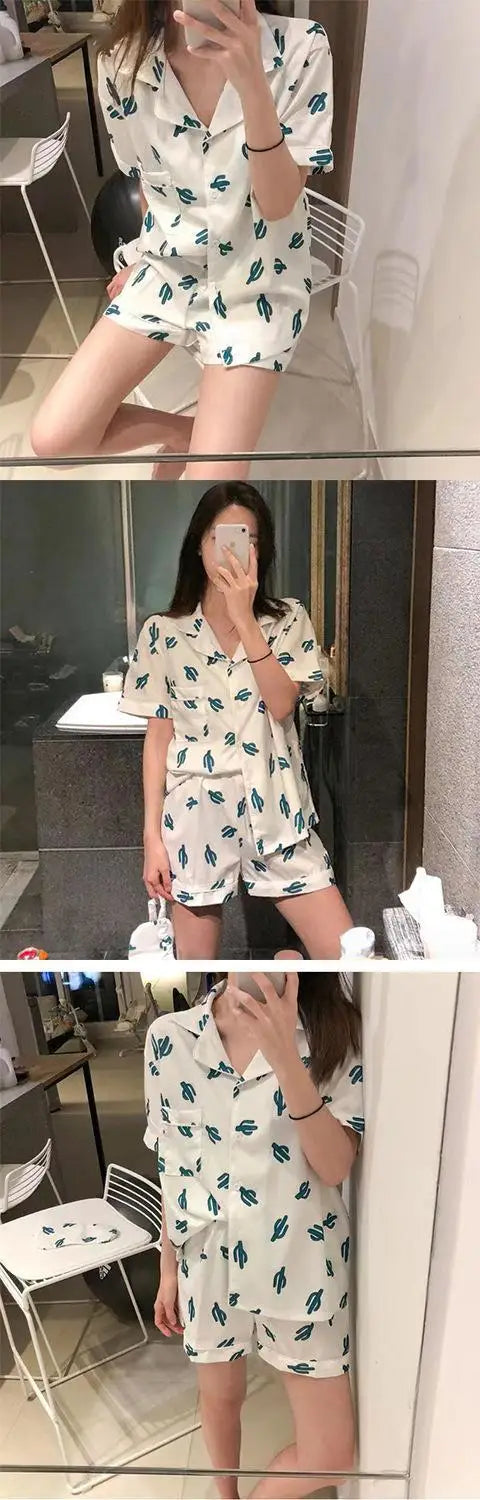 New Women Sleepwear Cartoon Pajamas Female Short  Pants Short Sleeved Summer Spring Loungewear Fashion Home Clothing Homewear