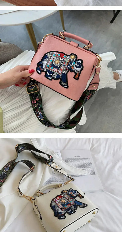 Fashion Women Leather Handbag Messenger Bag Purses Satchels Designer Luxury Handbags Crossbody Bags Elephant Embroidered Bags