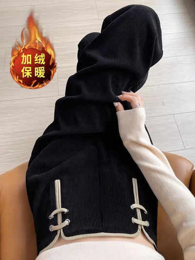 Women's Wide-leg Pants Autumn Winter Trousers New Chinese Style Folding High Waist Drooping Casual