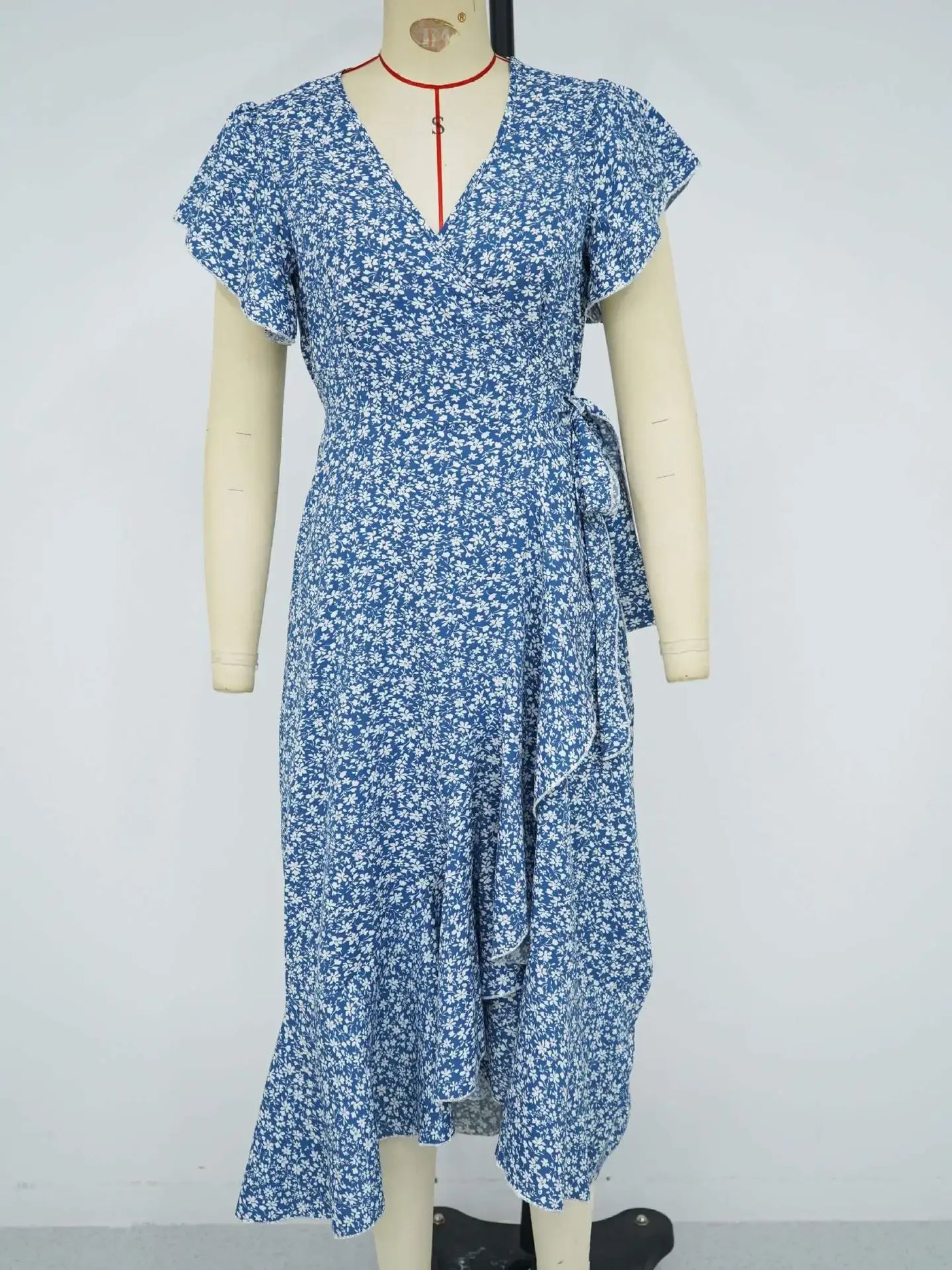 Summer Dresses for Women Sexy V Neck Short Sleeve Irregular High Waist Lace-up Flower Print Dress Casual Beach Dresses