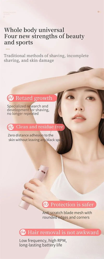 Women Epilator Dual Head Facial Electric Razor Body Shaver for Shaving Bikini Trimmer Area Leg Waterproof Female Hair Removal