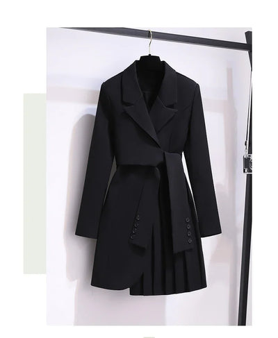 Blazer Women 2025 Spring New Fashion Women Clothing Suit Skirt Jacket Belt Waist Slim Suit Women Blazer Long Coat Black Blazers
