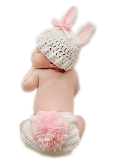 Bunny Rabbit Crochet Knitted Photography Props| Newborn Baby Outfits| Hat, Diaper Pants Costume| Unisex Infant