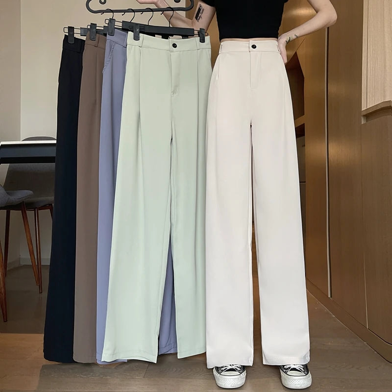 Women Wide Leg Pants Spring Summer Casual Straight OL Style Loose Suits Pant Female Solid Size S-4XL Long Trousers