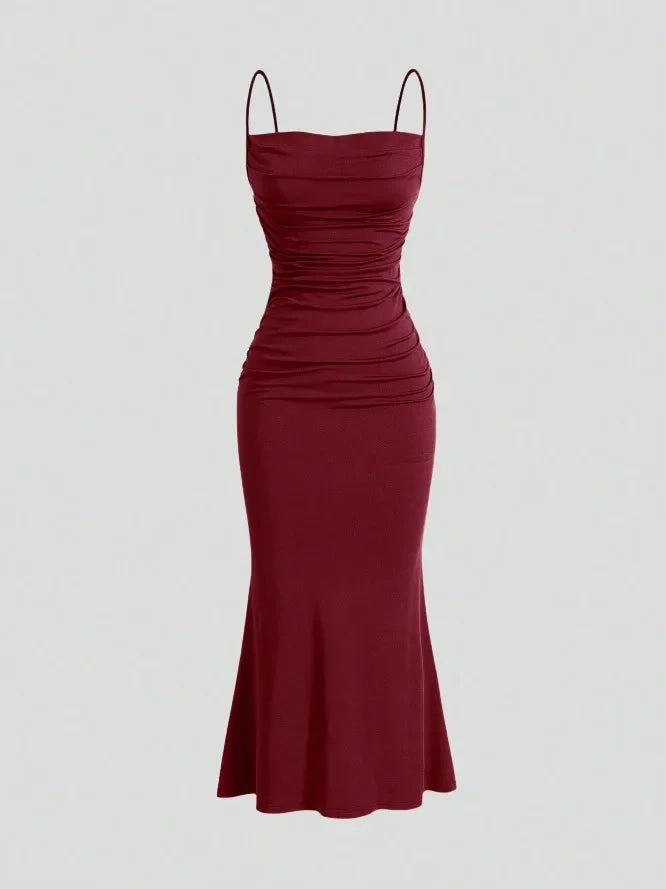 Women's Dress 2025 Spring Summer Elegant Party Fitting Slim Spaghetti Strap Mermaid Hem Maxi Fashion Lady Party Dresses Vestidos