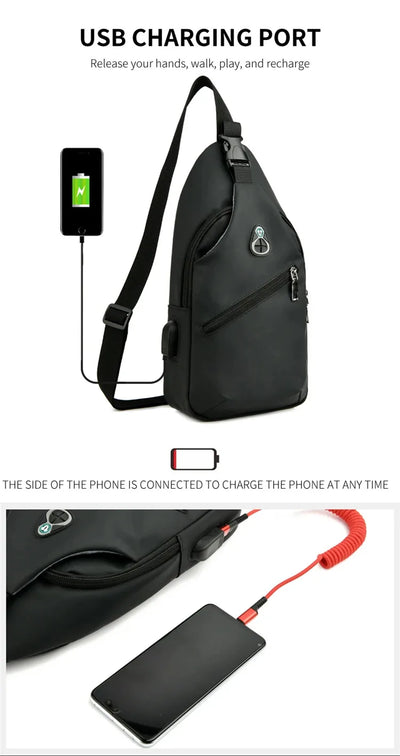 Men Fashion Laptop Waist Packs Trendy Computer Chest Bag Usb Shoulder Bag Leisure Chest Bag Large Capacity Crossbody Bag