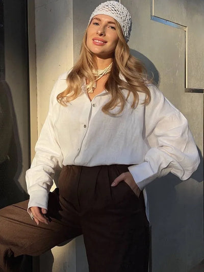 Fashion Loose Blouses Spring Urban Women's Linen Shirt Long Sleeve Turn Down Collar Top Vintage Cotton Linen Shirts for Women