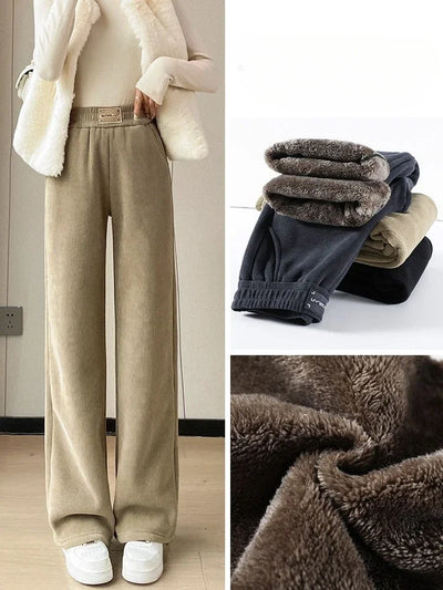 Winter Wide Leg Pants Women Autumn Plush Pants Women Extra Thick Lamb Fleece Warm Straight Korean Pants Joggers Women