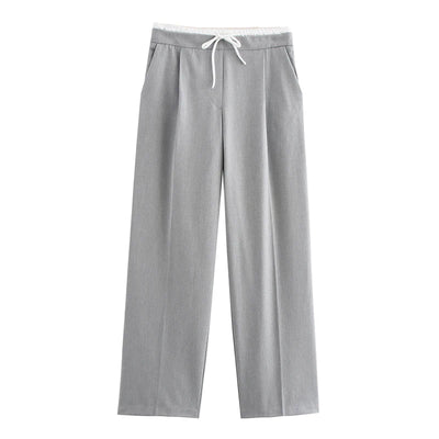 Wide Leg Pants For Women Straight Autumn Coffee Tie Up Casual Trousers Women Gray Loose Pants Ladies Black Trousers Office
