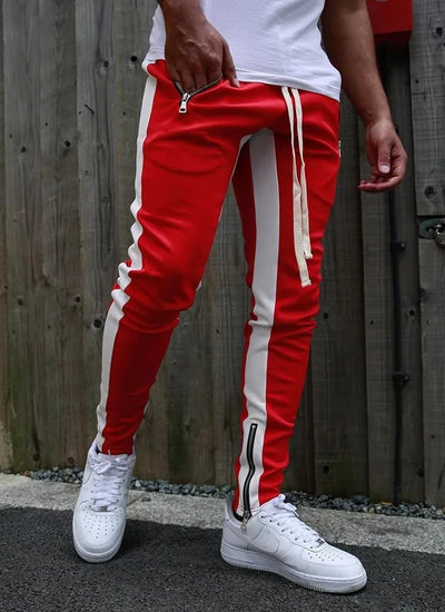 2025 New Men Sweatshirts Jogging Pants Men Casual Pants Men Stylish Color Block Zip Pockets Drawstring Sports Skinny Pants Trous
