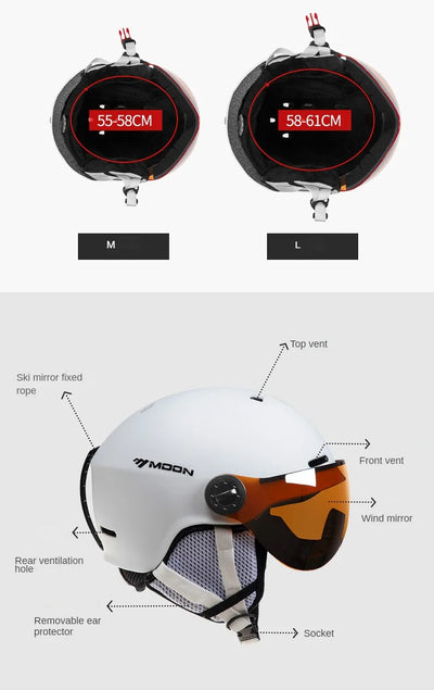 Motorcycle Helmet CE/ASTM Certified One-Piece PC+EPS Helmet with Goggles, Suitable for Skiing, Snowboarding, Outdoor Sports