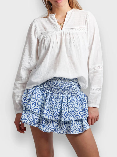 hirigin Women Ruffle Mini Skirt Smocked High Waist Floral Print Short Skirts Tiered Boho Mini Skirts Pleated Layered Skirts