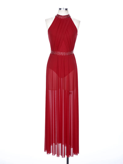 Women Lyrical Contemporary Ballroom Modern Dance Costume Dancing Prom Gown Side Split Maxi Dress for Ballet Gymnastics Skating