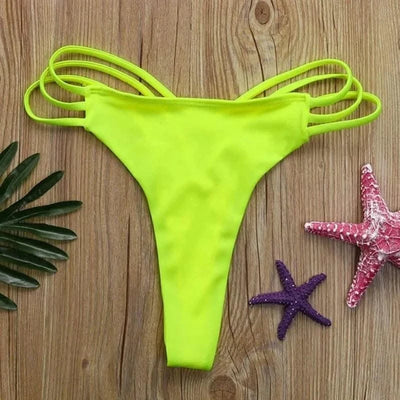 Sexy Bikini Thong Women Swimsuit Solid Hollow Out Low Waist Swimming Trunks Summer 2025 New Spice Girl Beach Vacation Bikinis