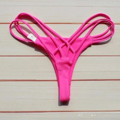 Sexy Bikini Thong Women Swimsuit Solid Hollow Out Low Waist Swimming Trunks Summer 2025 New Spice Girl Beach Vacation Bikinis