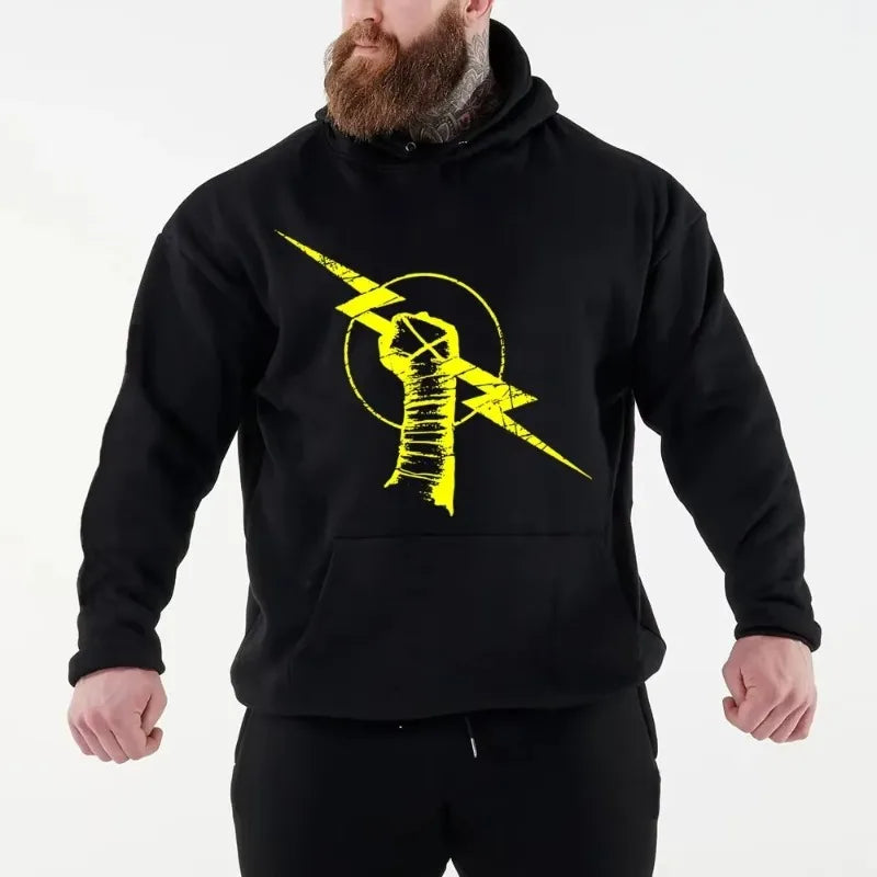 Men's Black Hooded Sweatshirt Street Casual Sportswear Printed with Famous Wrestler's Print CM Return Autumn and Winter Novelty