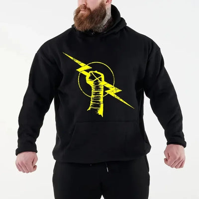 Men's Black Hooded Sweatshirt Street Casual Sportswear Printed with Famous Wrestler's Print CM Return Autumn and Winter Novelty