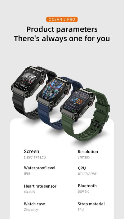 LOKMAT OCEAN 2 Pro Smart Watch Waterproof Bluetooth Calls Smartwatches 1.85 inch Touch Screen Heart Rate Monitor Fitness Tracker