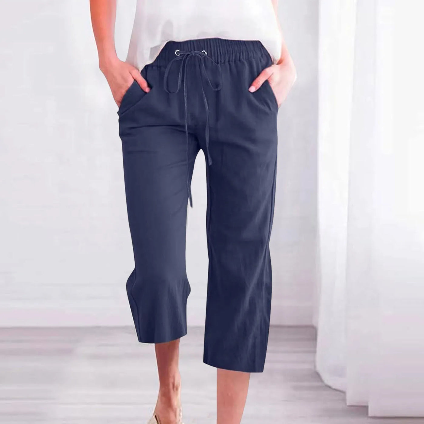Women'S Pants Cotton Linen Harem Cropped Pants Women Drawstring Harem Pants Lady Pocket Trousers Loose Ropa Mujer Juvenil