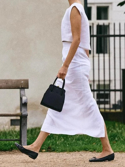 New Cotton Linen Vest Half Skirt Sleeveless Tops 2-Piece Set Women's Chic Short Vest Casual Set Split Long Skirt Suits