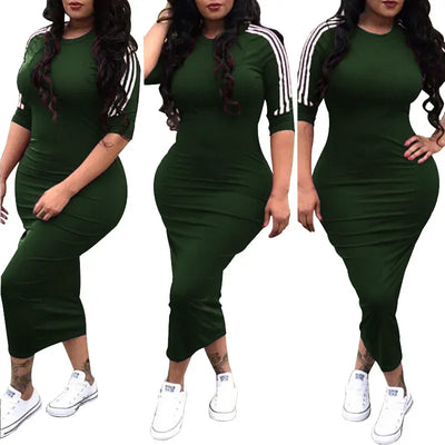 Summer Elegant Dress  for Women 2022 Fashion Casual Half Sleeve Stripe O Neck Mid Female Bodycon Dress vestidos