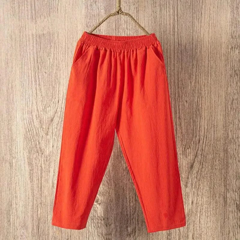 Activewear Women Summer Elastic Waist Cotton Linen Pants