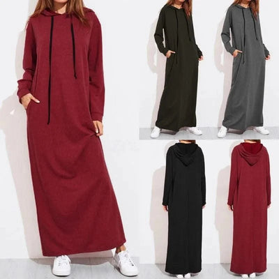 New Autumn And Winter Women's Long Sleeve Hooded Sweatshirt Dress Fashion Black Elegant Casual Dresses Female Holiday Vestidos