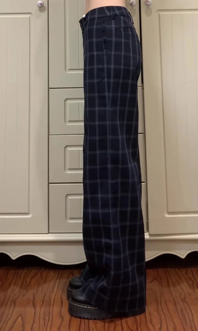 Women Plaid Long Trousers Straight Pants Y2K Streetwear Japanese Harajuku Grunge 2000s Korean Fashion Long Trousers Pantalones
