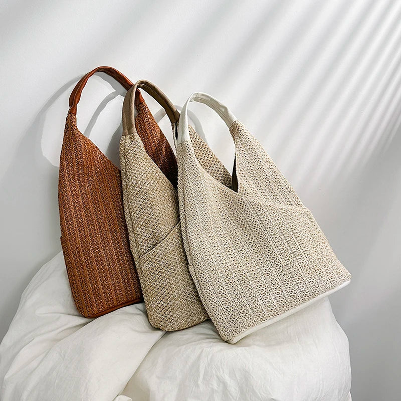 Fashion Straw Bag Designer Shoulder Bag Women Tote Summer Beach Vacation Bag Bohemian Shopping Pocket Crossover Sacos De Ombro