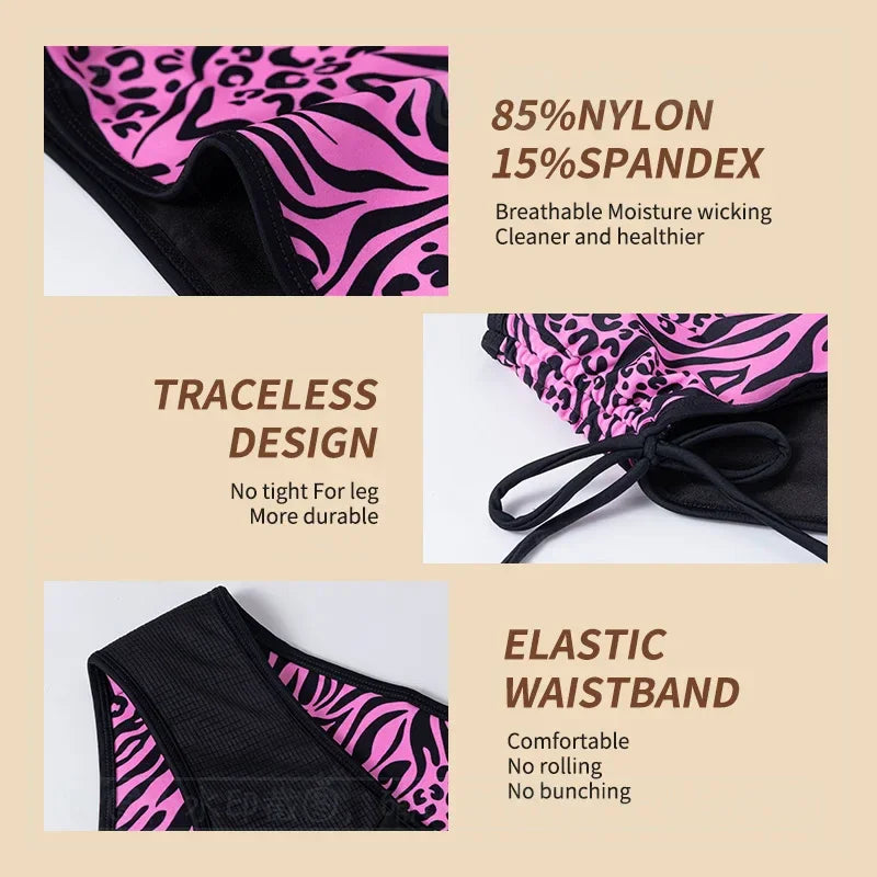 Period Swimsuit Bottom Swimming Women Bikini Bottom Women Solid Black Tie Side Leopard Panties Swimwear 2024New Period Underwear