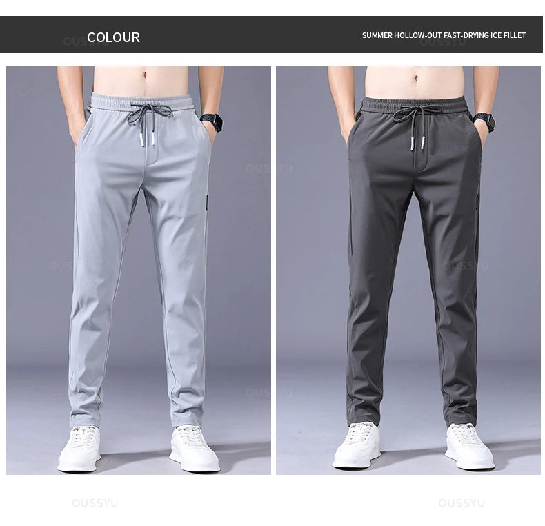 2025 Men's Trousers Spring Summer New Thin Green Solid Color Fashion Pocket Applique Full Length Casual Work Pants Pantalon