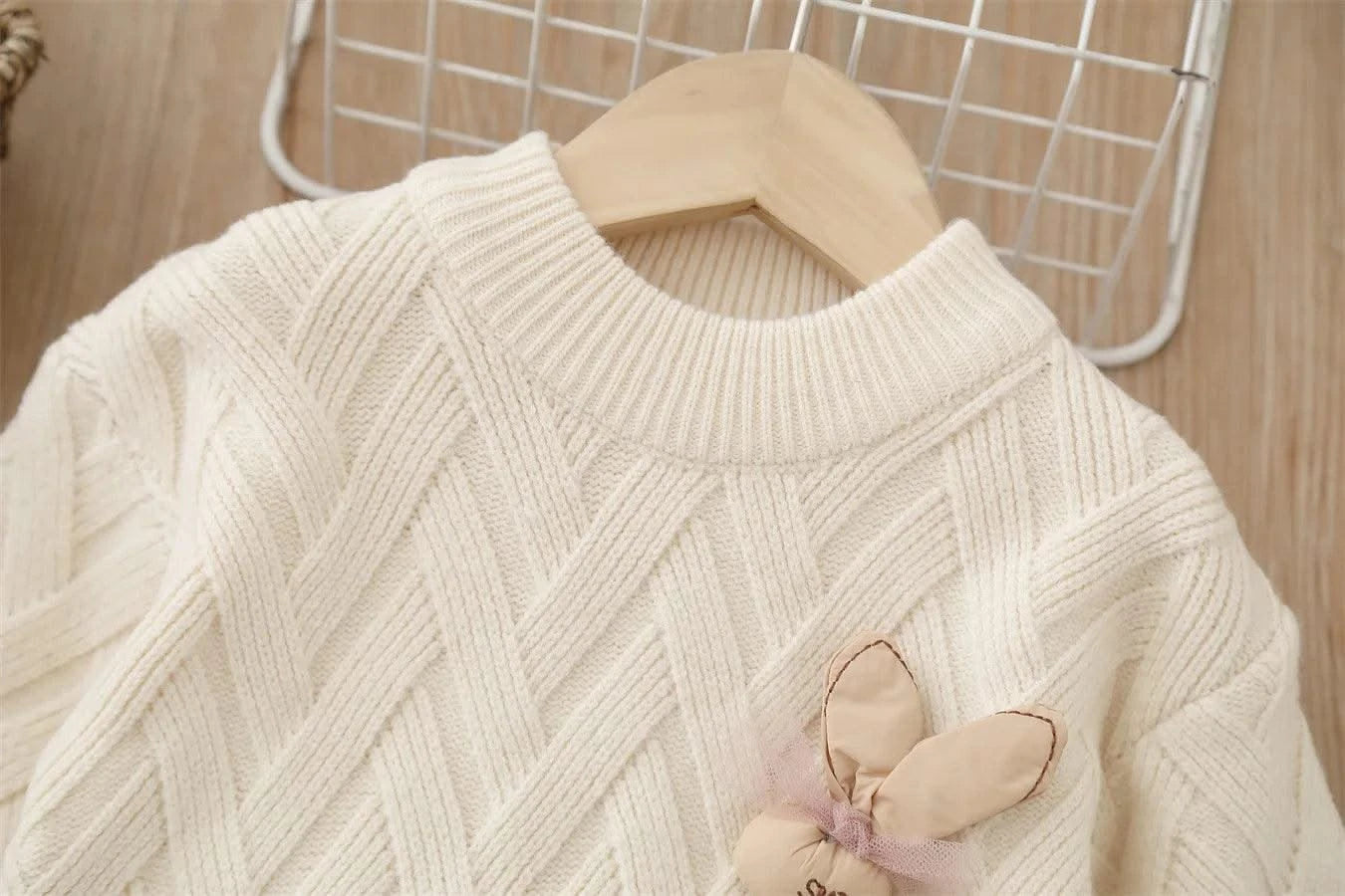 Two-Piece Kids Rabbit Appliques Sweater Tops With Pleated Skirt Suit |Casual Clothes Girls, Children | Autumn Outfits