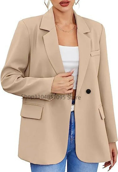 Women Suit Blazer Elegant Coat Spring Autumn Fashion Women Blazer Notch Lapel Double Breasted Jacket Solid Ladies Tops Clothes