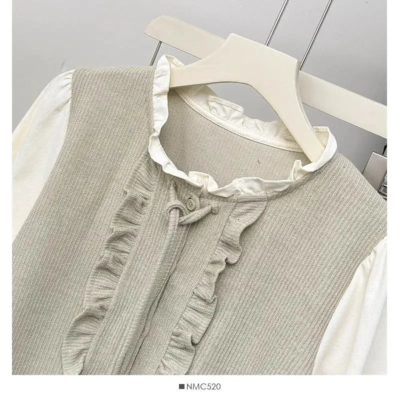 French Ruffle Bow Tie Long Sleeve Blouse Women's Autumn Luxury Chic