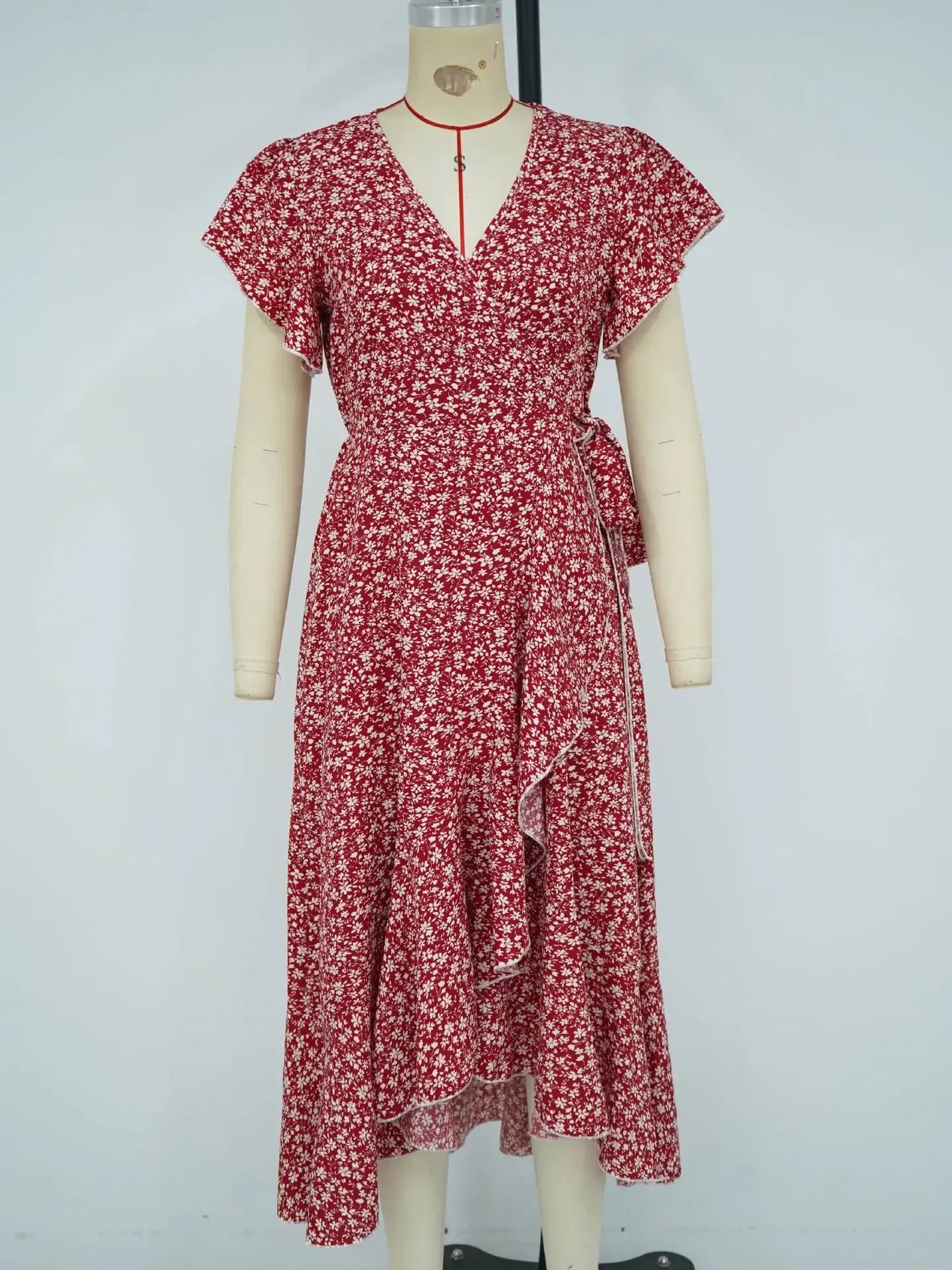 Summer Dresses for Women Sexy V Neck Short Sleeve Irregular High Waist Lace-up Flower Print Dress Casual Beach Dresses