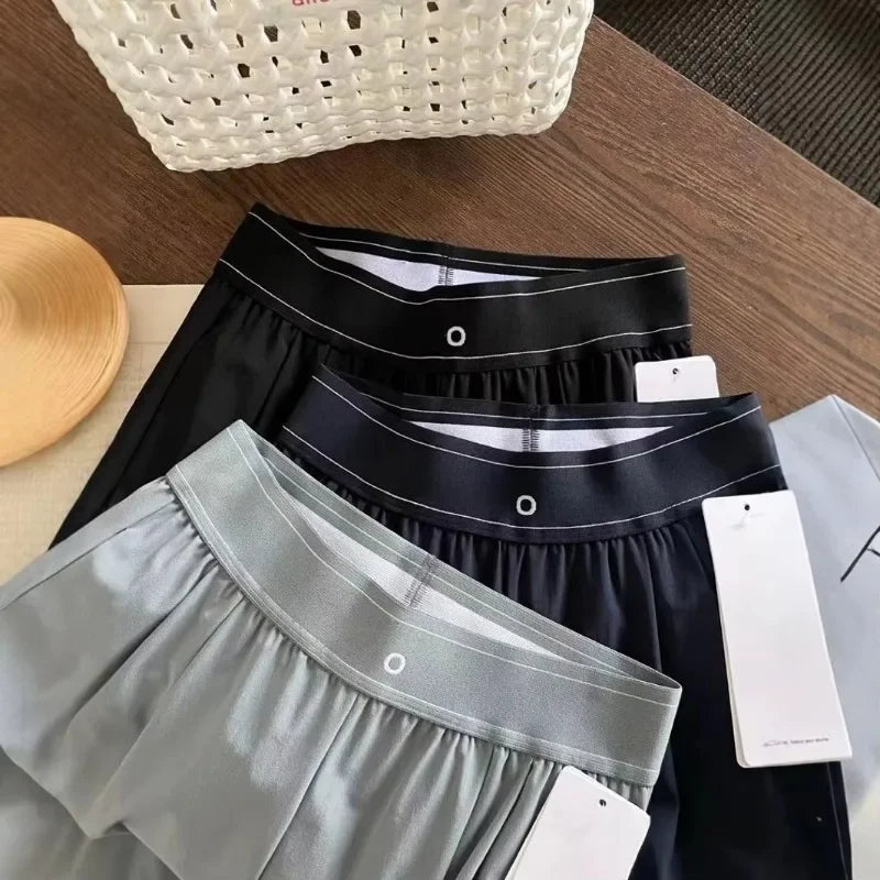 Women's Wide Leg Pants Elastic High Waist Casual Solid Sports Pants 2025 Fashion Yoga Fitness Summer Straight Trousers Women