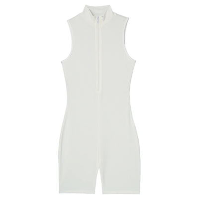 Womens Athletic Tank Bodysuit Sleeveless Front Half Zip Shorts Jumpsuit Leotard Gym Yoga Workout Cycling Sportswear Swimsuit