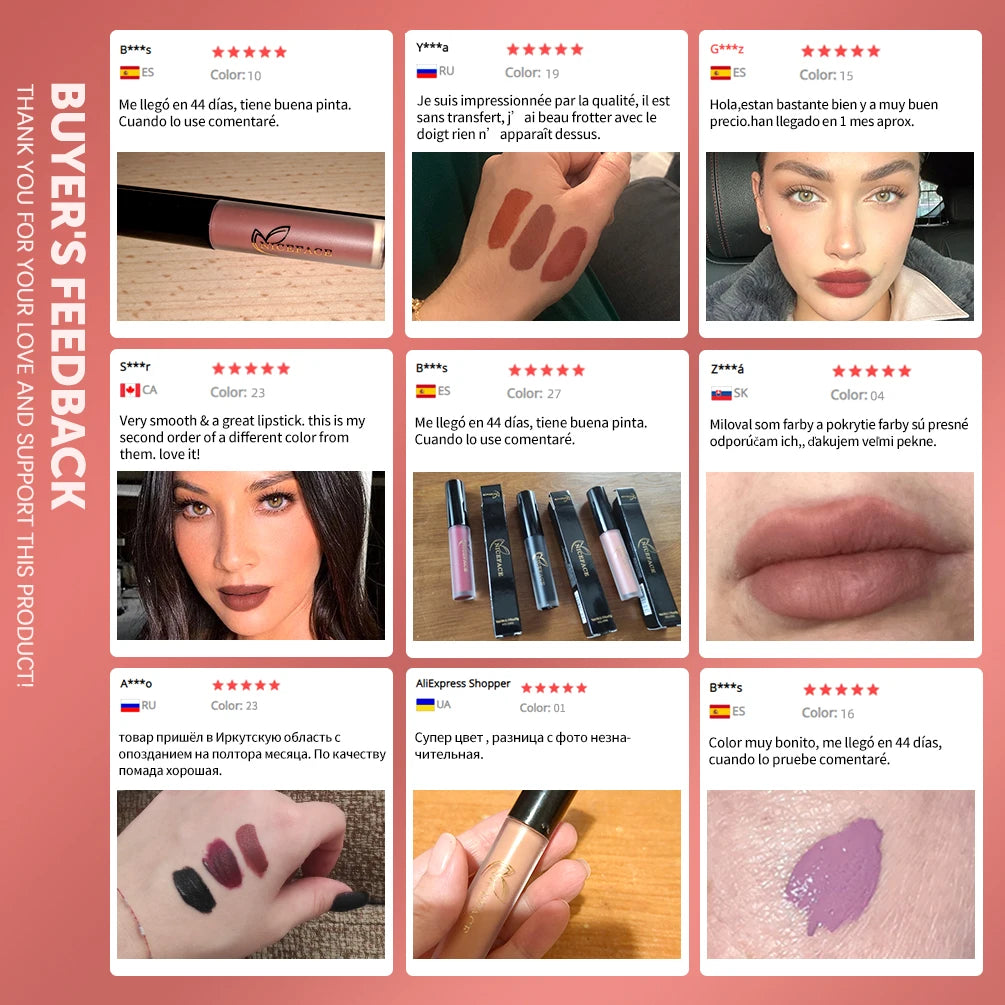 NICEFACE 34 Color Lip Gloss Waterproof Nude Matte Liquid Lipstick Moisturizing Long Lasting Lipgloss Lip Makeup Beauty Cosmetics