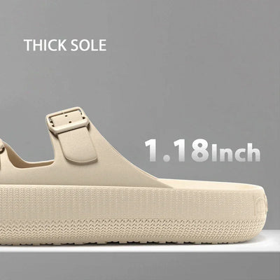 Women's Slippers Fashion Thick Sole Double Buckle Sandals Men Pool Beach Garden Quick Dry Open Toe Indoor Outdoor Shoes
