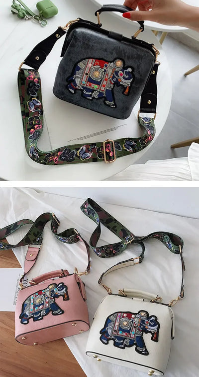 Fashion Women Leather Handbag Messenger Bag Purses Satchels Designer Luxury Handbags Crossbody Bags Elephant Embroidered Bags