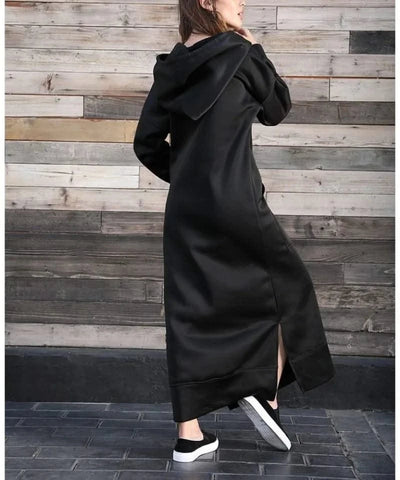 Hoodies Dress for Women Fashion  2024 Hem Lace-up Midi Robe Hooded Long Vestidos Winter Warm Casual Loose Sweatshirt Dress