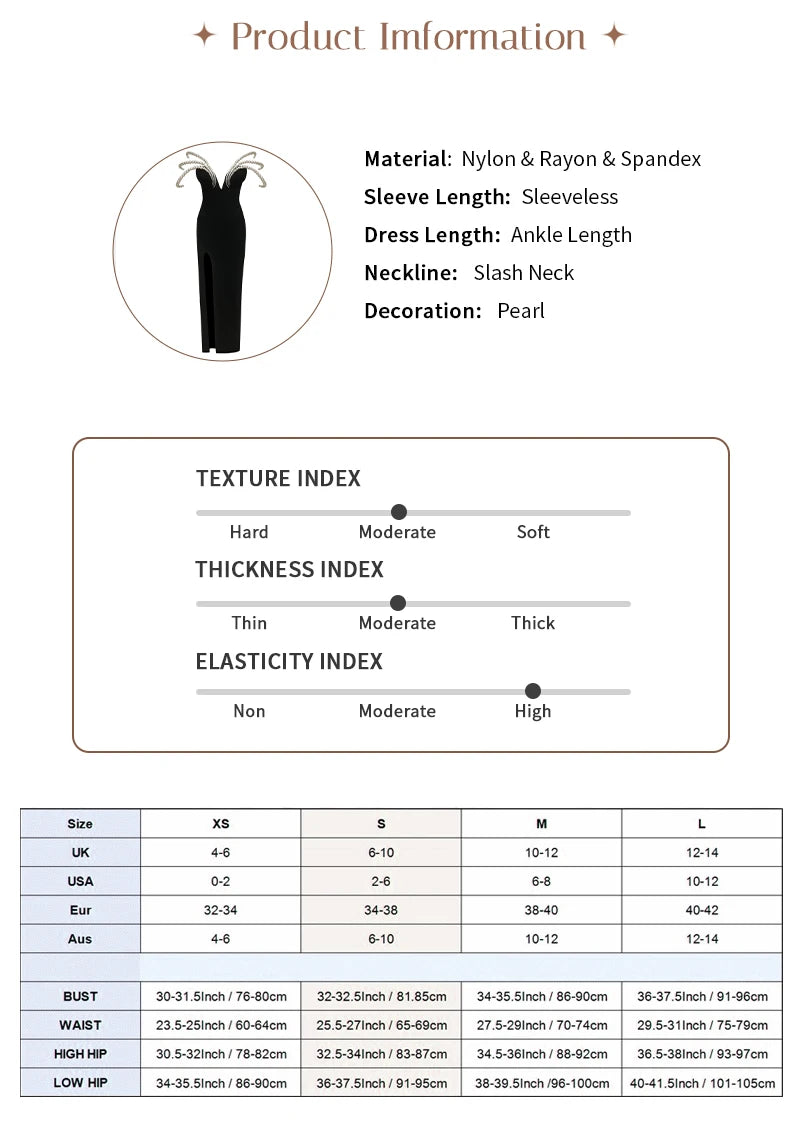 Women's Elegant Black Off-Shoulder Evening Dresses with Pearl Embellishment and High Slit for Formal Events & Weddings Vestidos