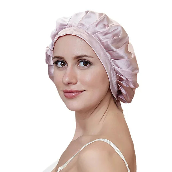 100% Mulberry Silk Bonnet Sleep Cap for Woman Night Hat 16 Momme with Adjustable Ribbons Hair Care