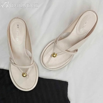Women's Slippers Heeled Sandals Casual Flip Flops Shoes Woman 2025 Trend Summer Shallow Dress Design Pumps Clip Toe Slides Mujer