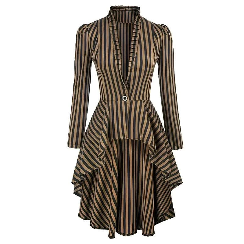 Long Coats For Women High-Low Hem Coat Steampunk Long Puff Sleeve Stand Collar V-Neck Elegant Club Party Eevning Casual Tops