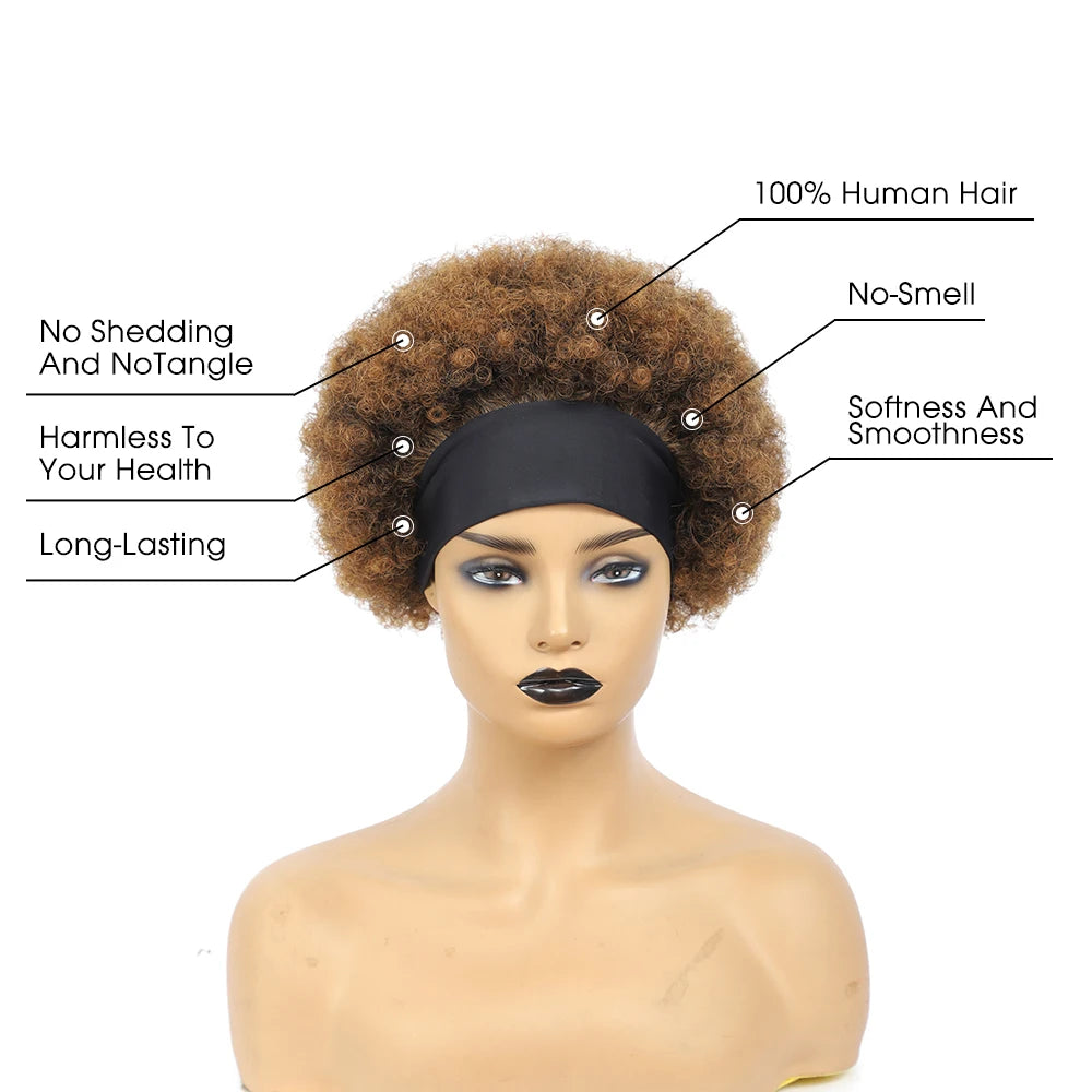 Short Curly Headband Wig Human Hair Wigs For Women Afro Kinky Curly Full Machine Made Brazilian Remy CheapTurban Wigs Wigs