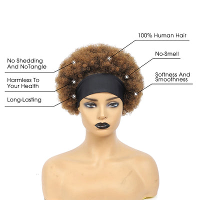 Short Curly Headband Wig Human Hair Wigs For Women Afro Kinky Curly Full Machine Made Brazilian Remy CheapTurban Wigs Wigs