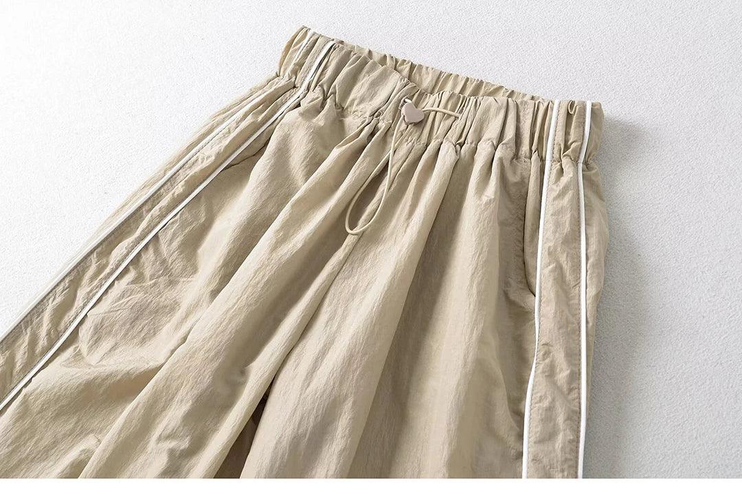 Women's Wide-Leg Joggers Adjustable Ankle Cuffs Side Stripes Drawstring Waist Lightweight Streetwear